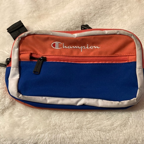 Champion Sling Shoulder Waist Fanny Pack Crossbody Bag Spellout Peach/Blue/White - Picture 1 of 6